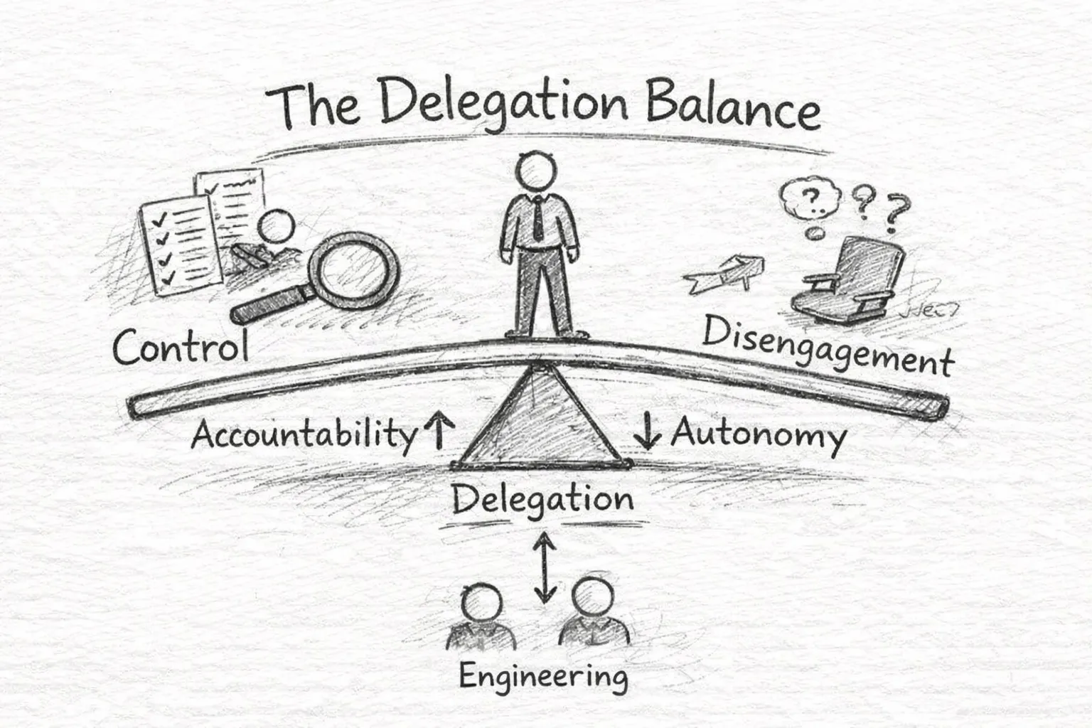 Hand-drawn sketch showing the balance between accountability upward and autonomy downward.