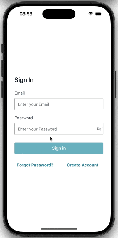 Animated VosakAI login screen in the Expo app